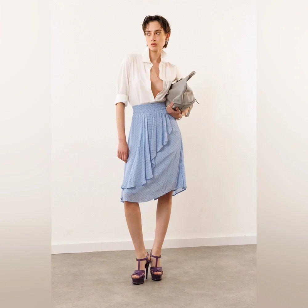 Ganni Blue Ditsy Floral Chiffon Knee Length Skirt